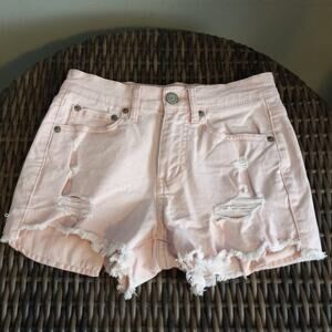 Aeropostale Womens High Rise Shorty Shorts 0 Pink Cutoff Denim Y2K Coquette
